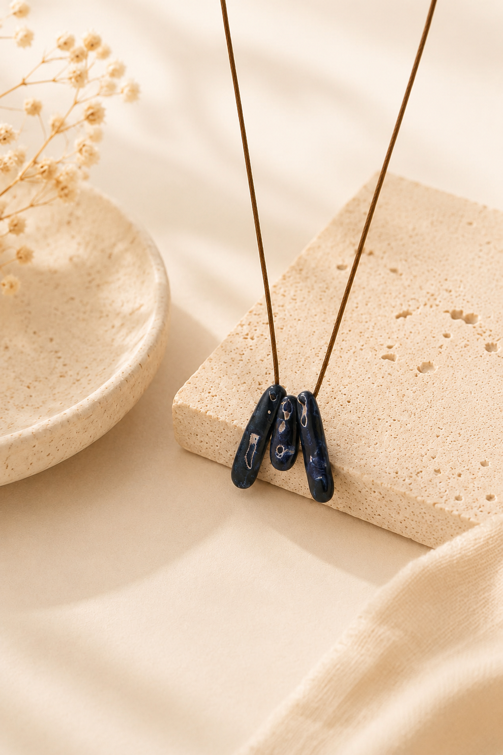 Blue-tinged 3-Bar Pendant Necklace